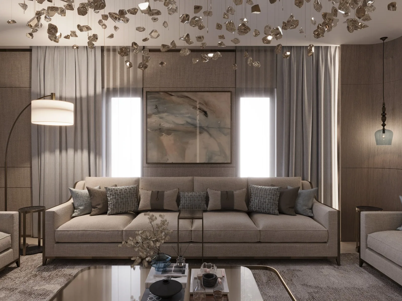 Custom sofa and curtains in a Riyadh interior by Prime Curtain Co